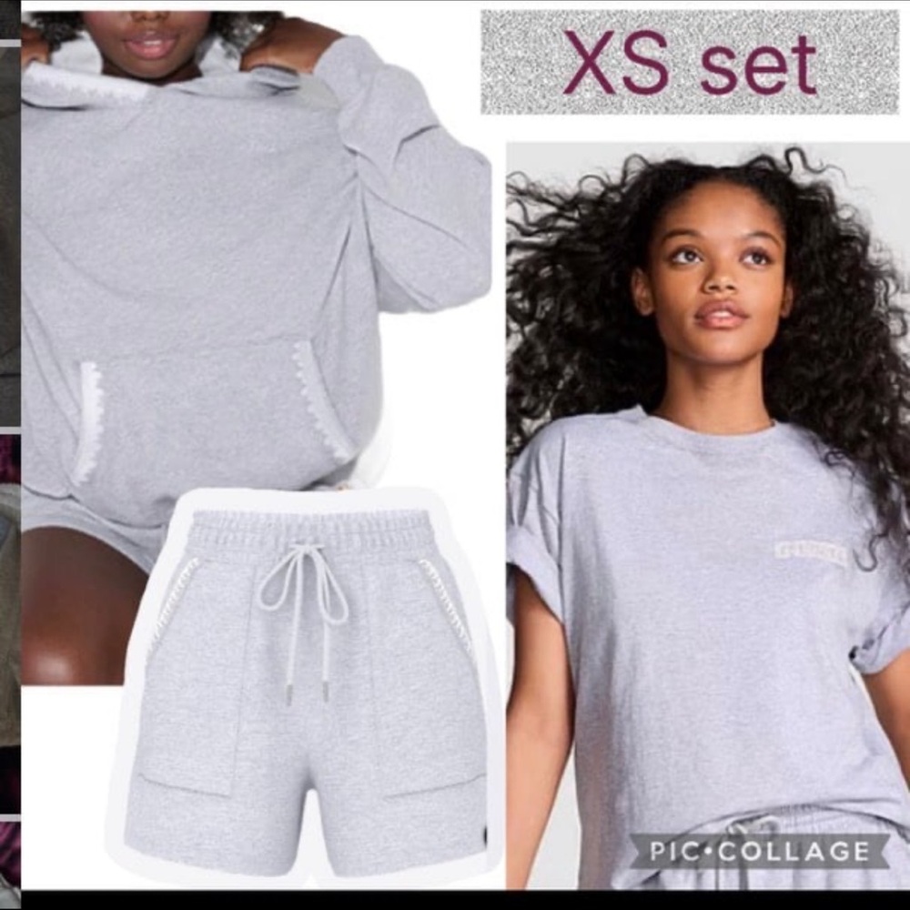 PINK CAMPUS PULLOVER HOODIE LACE TRIM CLASSIC SHORTS CAMPUS SHORT SLEEVE TEE